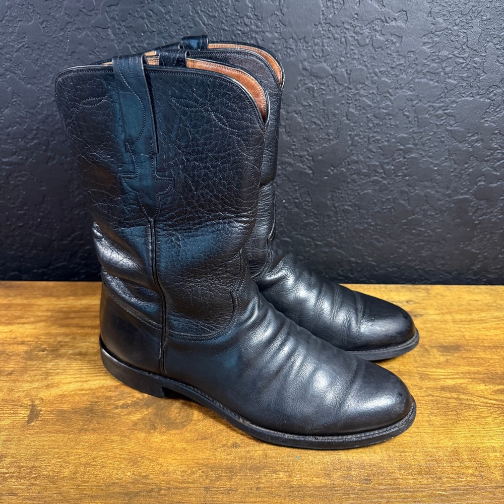 Lucchese 1883 E61009 Black Leather Western Roper Boots Mens 8.5 E Made in USA